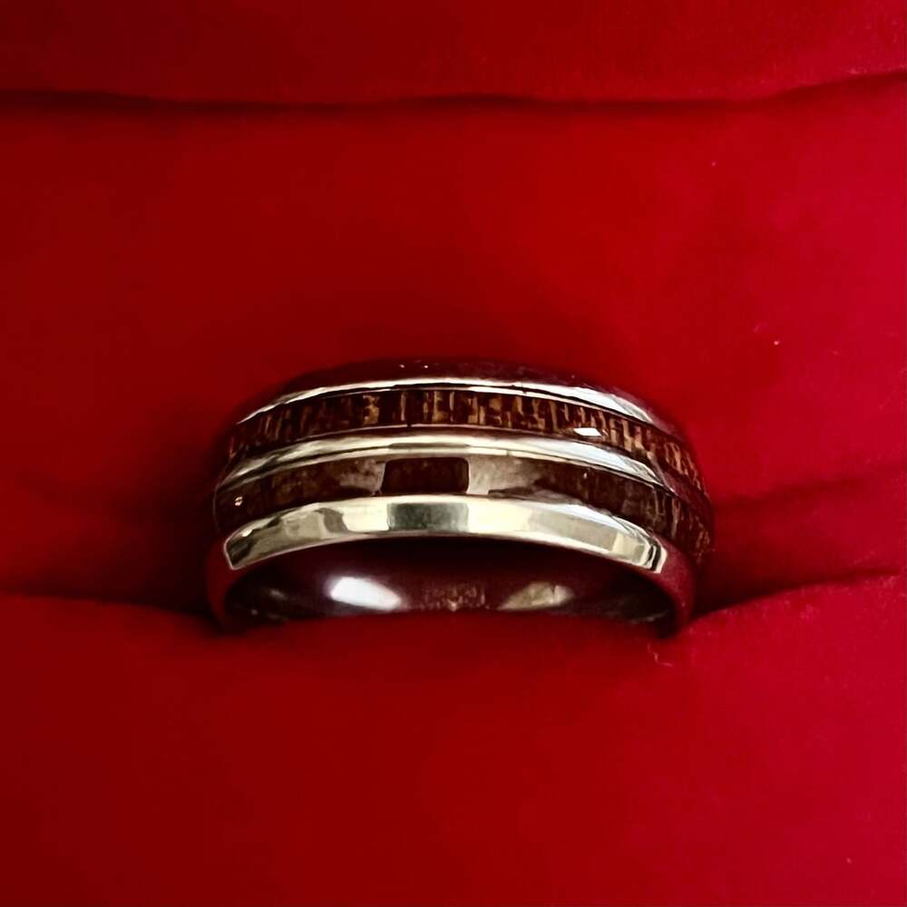 Tungsten Koa Wood Titanium Steel Silver 6mm Band Size 8